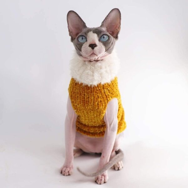 Sphynx Cat Clothes Winter Warm Faux Fur Sweater Outfit, Fashion high collar Coat for Cats Pajamas for cats and small dogs Apparel, Hairless cat Shirts Sweaters (S (3.3-4.4 lbs), Ginger) - Image 3