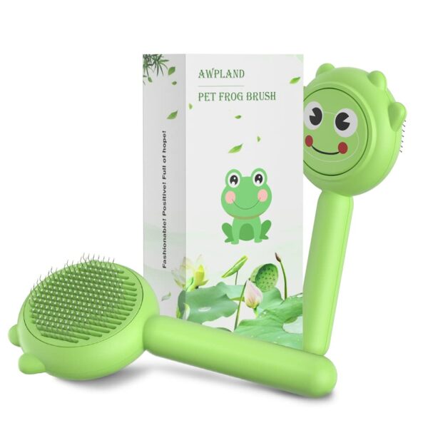 Dog Brushes for Grooming, Cute Frog Shape Groom and Clean Dog Comb with Release Button, Self Cleaning Dog Slicker Brush for Long Short Haired Dogs Cats Rabbits Bunny