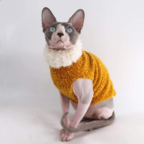 Sphynx Cat Clothes Winter Warm Faux Fur Sweater Outfit, Fashion high collar Coat for Cats Pajamas for cats and small dogs Apparel, Hairless cat Shirts Sweaters (S (3.3-4.4 lbs), Ginger) - Image 4