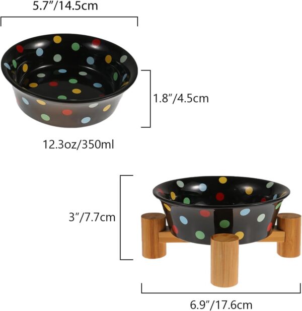 Black Elevated Ceramic Cat Food Bowl - Raised Breed Dish with Wooden Stand for Indoor Cats, Small Puppy, and Rabbit, Cute Feeding & Watering Lifted Tray, Small Size Dog Feed Water Holder - Image 4