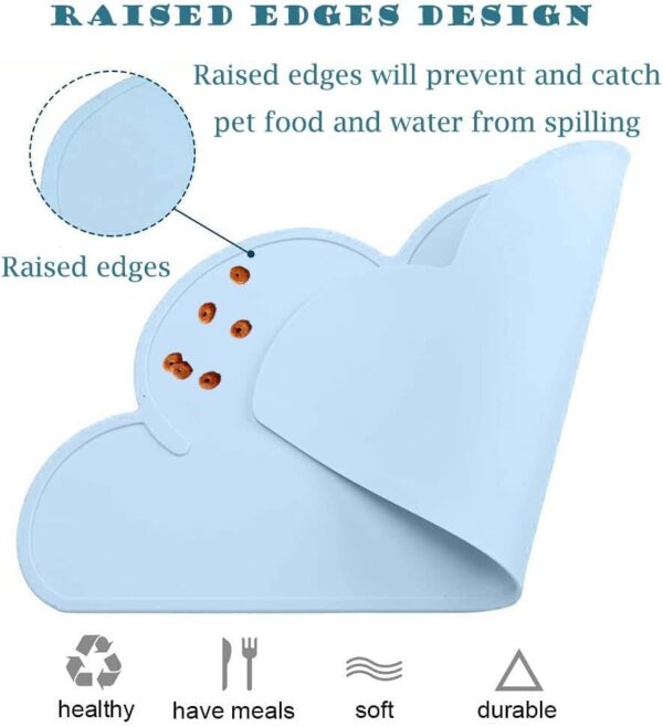 Silicone Dog Cat Bowl Mat, Waterproof Slip Resistant Silicone Pet Feeding Mat with High Lips, Cats and Dogs Food Placemat Tray, Raised Edges to Prevent Water Spills on Floors, Dishwasher Safe - Image 3