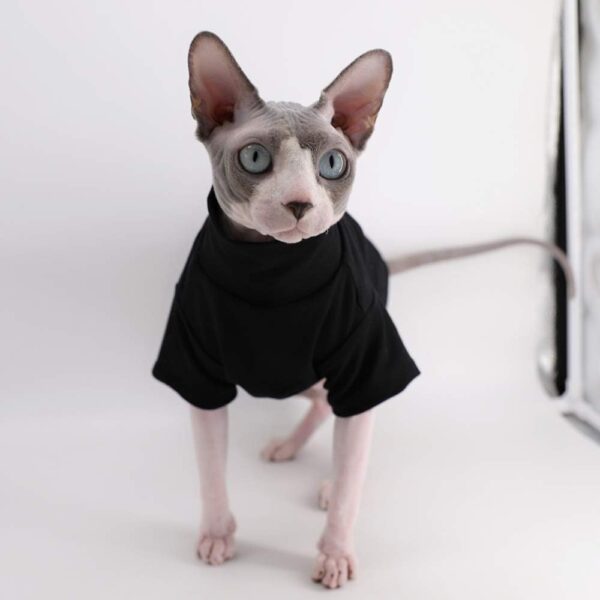 Sphynx Cat Clothes Winter Thick Cotton T-Shirts double-layer Pet Clothes, Pullover Kitten Shirts with Sleeves, hairless Cat pajamas Apparel for Cats & Small Dogs (M+ (7.2-8.7 lbs), Black) - Image 3