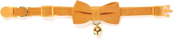 Cotton Breakaway Cat Collar with Bow Tie and Bell, Adjustable Cute Soft Corduroy Kitten Collars for Girl and Boy Cats,Orange - Image 3