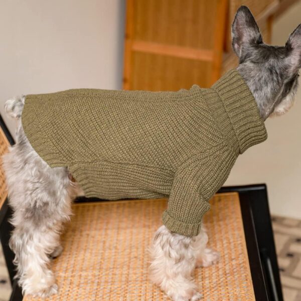 Fitwarm Thermal Knitted Dog Sweater Doggy Winter Coat Pet Clothes Doggie Turtleneck Jacket Puppy Outfits Cat Sweatsuit Sage Green Medium - Image 4