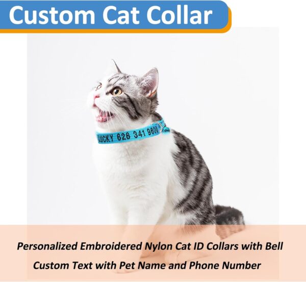 Personalized Cat Collars, Embroidered with Pet Name and Phone Number, Adjustable Nylon Breakaway Safety Release Buckle ID Collar,Custom Text with Bell for Cat or Kitten - Image 3