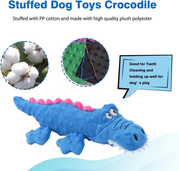 Dog Squeaky Toys, Durable Stuffed Crinkle Plush Dog Chew Toys for Puppy Teething, Interactive Dog Toys for Small, Medium and Large Dogs (Blue+Purple, Crocodiles) - Image 3