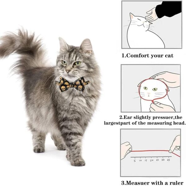 Cat Collar with Bell, Cat Safety Collar with Elastic Strap, Kitten Collar for Cat with Bell Adjustable 7.8-10.2" (Skull) - Image 2