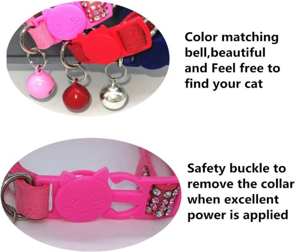 THAIN Basic Adjustable Cat Collar Bling Diamond Breakaway with Bell for Kitten Girl boy (Pink) - Image 5