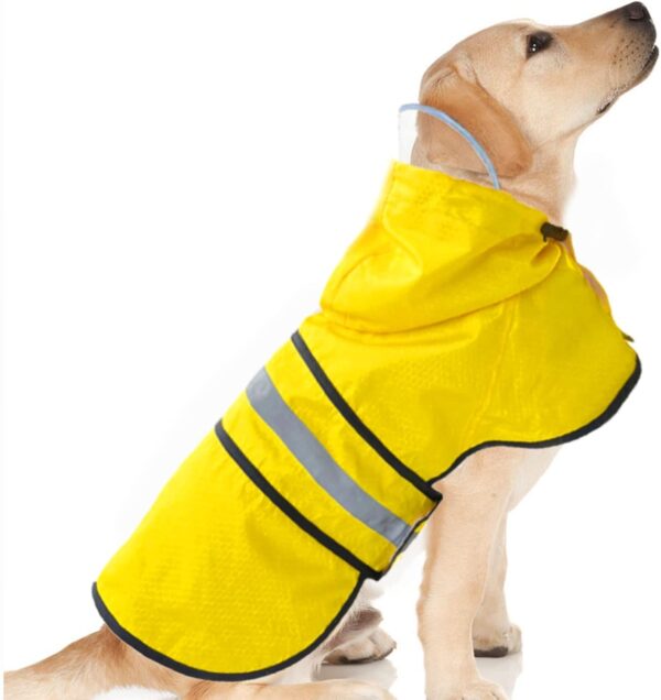 Dog Raincoat Waterproof Reflective Slicker - Lightweight Breathable Hooded Poncho Rain Coat Jacket with Adjustable Belly Strap and Leash Hole for Small Medium Large Dogs (Medium, Yellow)