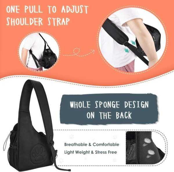 Lukovee dog slings for small dogs, Hard Bottom Support & Adjustable Soft Padded Shoudler Strap Dog Sling Carrier, Dog Purse with Button Closure & Zipper pockets (for Pets up to 6 lbs, Black) - Image 5