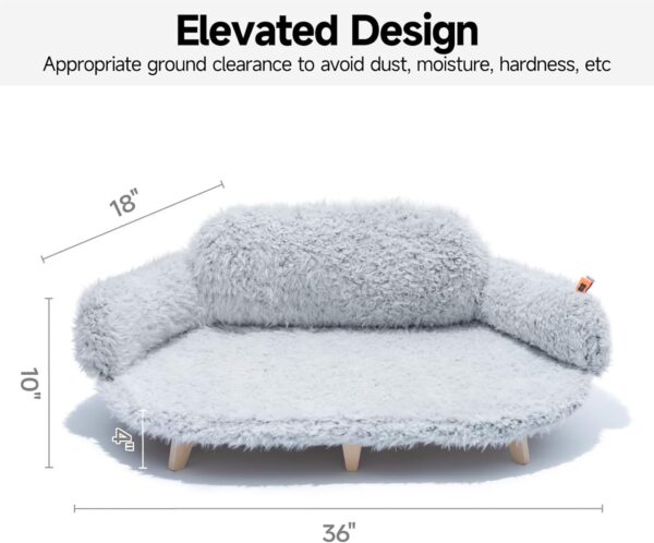 Dog Bed with Removable Washable Cover, Elevated Dog Couch for Cats & Medium Dogs, Wooden Pet Sofa Modern Pet Furniture (L-Plush Grey) - Image 4