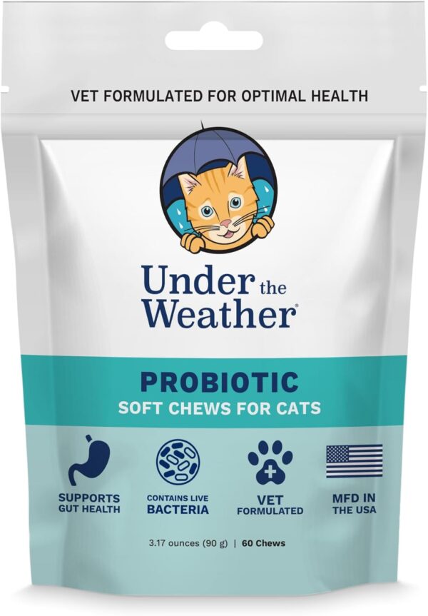 Under The Weather Pet Probiotic Chews for Cats | Promotes Normal Digestion, Balances Healthy Gut Health | 60 Star Shaped Soft Chews