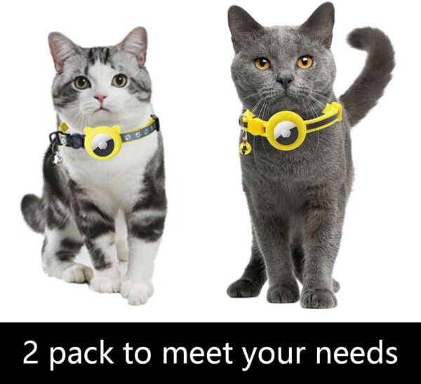 2 Pack Cat Collar Airtag Holder with Bells, Kitten Collar with Apple Airtag Holder for Cats,Adjustable Reflective Cat Collar with Breakaway Buckle for Girl Boy Cats。 (Yellow) - Image 8