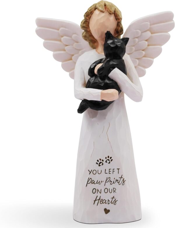 Cat Memorial Gifts, Pet Cat Remembrance Gifts, Loss of Cat Sympathy Gifts for Cat Mom, Passed Away Cat Gifts, Hand-Painted Figurines Angel Cat (Black)