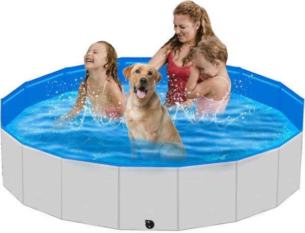 Extra Large Foldable Dog Pool,71"x 12" Portable Anti-Slip Kiddie Pool Hard Plastic, Swimming Pool for Dogs Cats and Kids Pet Puppy Bathing Tub