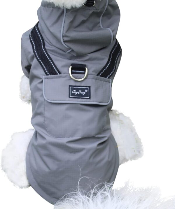 JoyDaog Premium Dog Raincoat with Hood for Extra Small Dogs,Outdoor Sports Waterproof Dog Rain Jacket,Puppy Raincoat with Pockets,Grey XS - Image 2