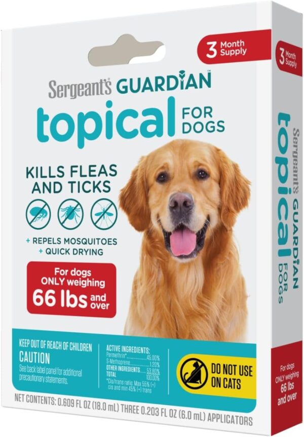 Sergeant's Guardian Flea & Tick Squeeze On Topical for Dogs, 66+ lbs., 3 Count