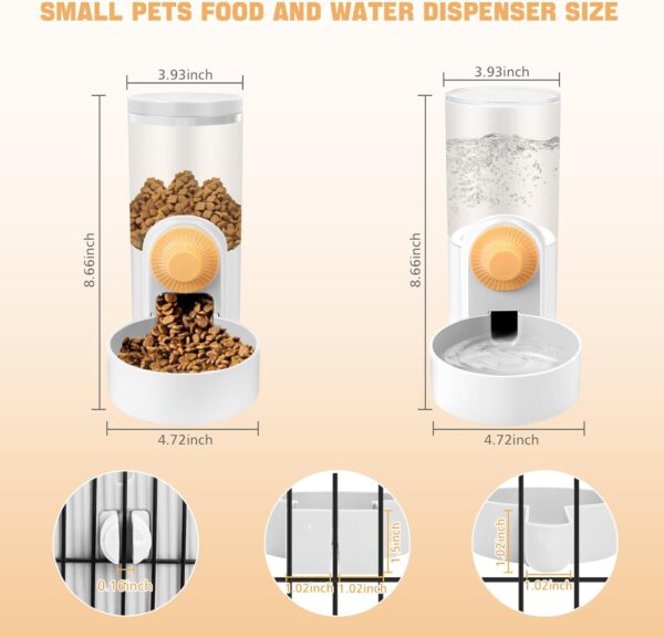 Hanging Cage Automatic Small Pet Food Bowl Water Bottle Dispenser, 1L Auto Gravity Pet Feeder and Waterer Set Kennel Feeding Station Crate Feeder Dish for Puppy Cats Rabbit Ferret (White) - Image 2