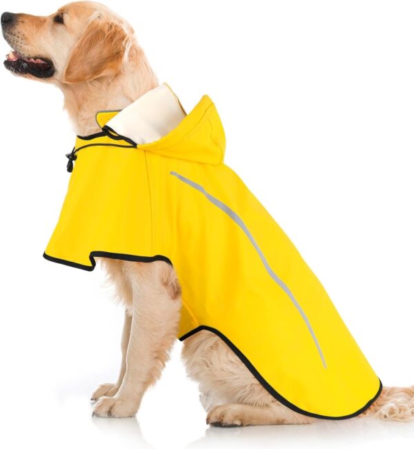 Dog Raincoat, Waterproof Raincoat with Removable Hoodie, Dog Rain Coats Windproof Snowproof, Dog Rain Jacket with Reflective Strip/Adjustable Drawstring/Leash Hole for Dog Walking (Yellow, X-Large)