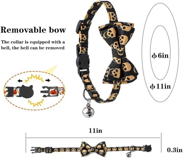 Cat Collar with Bell, Cat Safety Collar with Elastic Strap, Kitten Collar for Cat with Bell Adjustable 7.8-10.2" (Skull) - Image 3