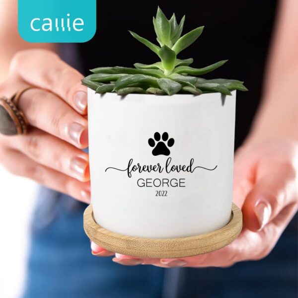 callie Dog Memorial Gifts Plant Pot -Sympathy Gifts for Dog Cat Loss,Pet Passing Away Gifts - Pet Memorial Planter Pot with Bamboo Tray,Custom Pets Condolences Loss Gifts - Image 2