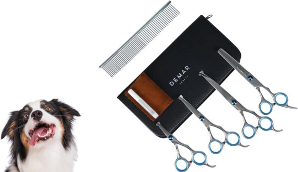 Dog Grooming Scissors Kit - 4CR13 Steel Grooming Scissors for Dogs - Extra Sharp Dog Grooming Kit w/Size Variations - Comfortable Finger Rings - Dog Grooming Supplies Includes 4 Scissors & 1 Comb - Image 5