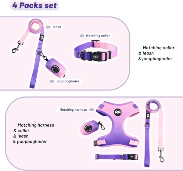 Dog Harness Collar Leash Combo,No Pull Adjustable Vest Cute for Small Puppy Medium Girl/Boy Pets with Poop Bag Holder(XSmall,Purple) - Image 8