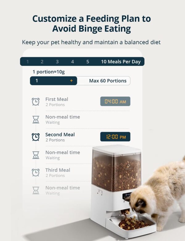 Automatic Feeder for Cats, 5 L, WiFi Automatic Feeder Dog Cat, Cat Food Automatic with App Controlled, Automatic Cat Feeder with 2 Bowls, for 10 Meals a Day - Image 2