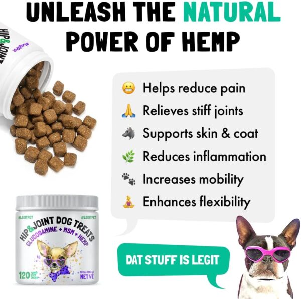 Hemp Hip & Joint Supplement for Dogs 120 Soft Chews Made in USA Functional Glucosamine for Dogs Chondroitin MSM Turmeric Hemp Seed Oil Natural Pain Relief Mobility Advanced Joint Health For All Breeds - Image 3