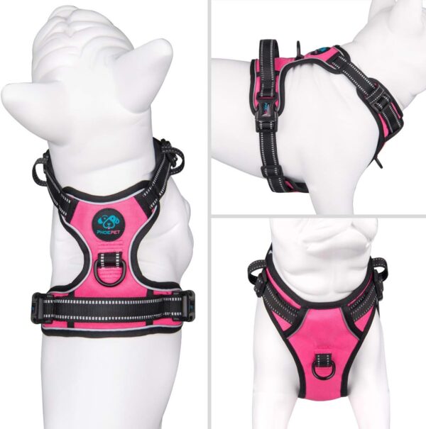 PHOEPET No Pull Dog Harnesses for Small Puppies Reflective Adjustable Front Clip Vest with 2 Metal Leash Attachment Hooks Soft Handle(S, Pink) - Image 2