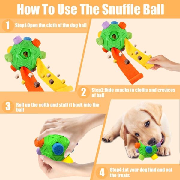 Dog Snuffle Ball-Interactive Puzzle Dog Toys Encourage Natural Foraging Skills Slow Feeder for Training and Stress Relief, Cloth Strip Hiding Food Chew Toys for Any Size Dogs, Machine Washable (Green) - Image 4