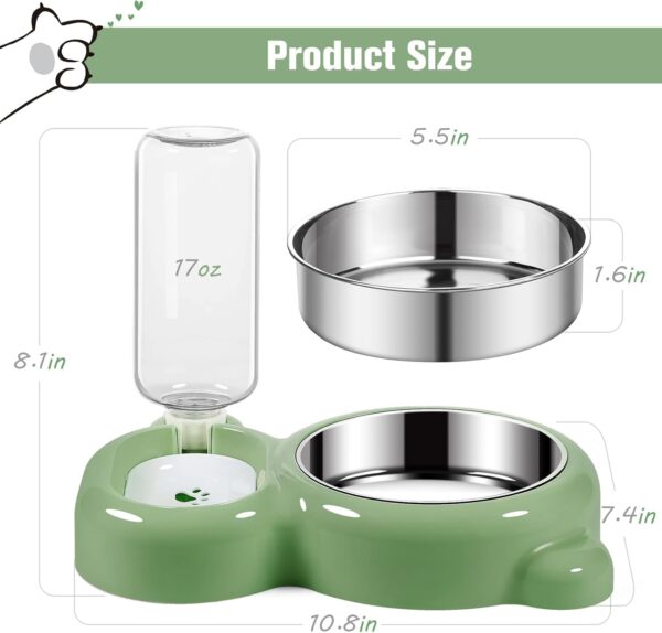 Dog Bowls, Cat Food and Water Bowl Set with Water Dispenser and Stainless Steel Bowl for Cats and Small Dogs - Green - Image 5