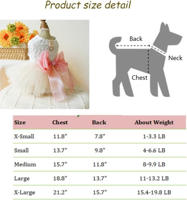 White Small Dog Wedding Dress with D-Ring, Bow knot Puppy Clothes for Small Dog Girl,Cat Birthday outfit, Pet Party Dress for Kitten Chihuahua Yorkie Pomeranian (White, Medium) - Image 5