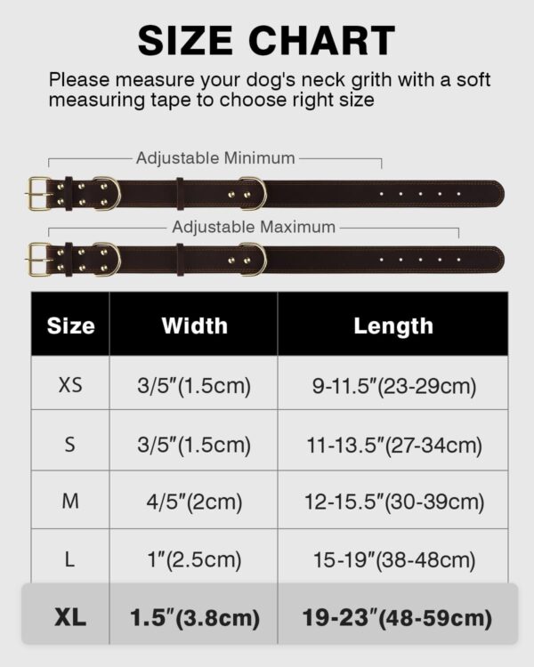 Joytale Leather Dog Collar for Large Dogs, Genuine Heavy Duty Wide Dog Collar with QR ID Tag, Soft Metal Buckle Collars, Brown, XL - Image 5