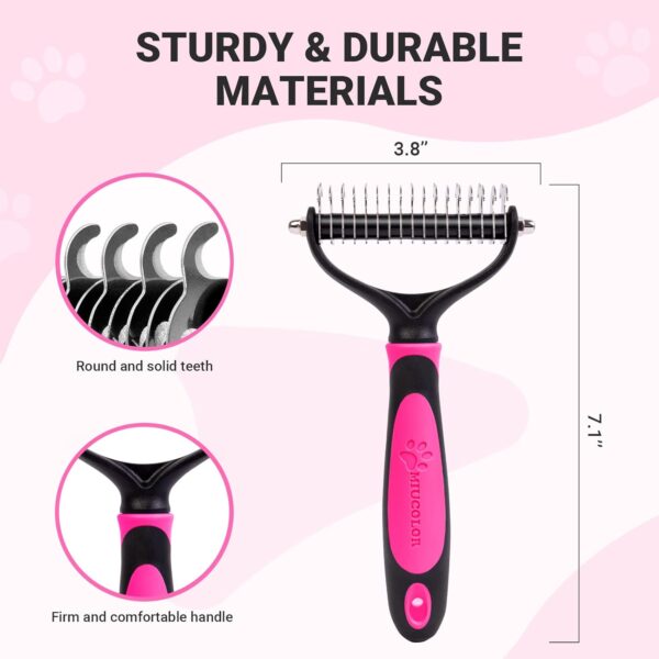 MIU COLOR Pet Grooming Brush, 2 Sided Undercoat Rake for Dogs & Cats, Professional Deshedding Brush and Dematting Tool, Effective Removing Knots, Mats, Tangles for Cats, Dogs, Extra Wide (Pink) - Image 6