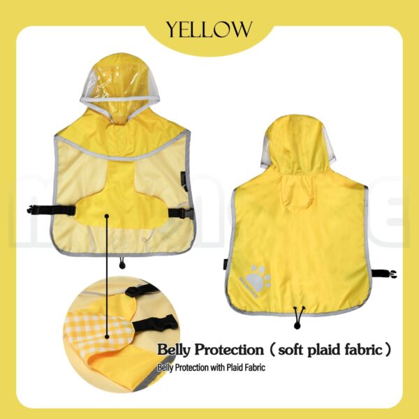 MAMORE Dog Raincoat Hooded Rain Jacket for Small Medium Large Dogs Slicker Poncho Bottom Waterproof Adjustable Reflective Breathable Leash Hole (Yellow, Small) - Image 2