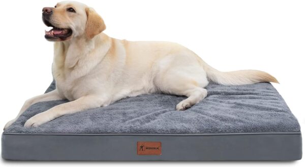 MIHIKK Waterproof Dog Beds Large Sized Dog Orthopedic Dog Beds for Crate with Removable Washable Cover Egg-Crate Foam Pet Pad Mat with Anti-Slip Bottom, 42x29 Inch, Grey