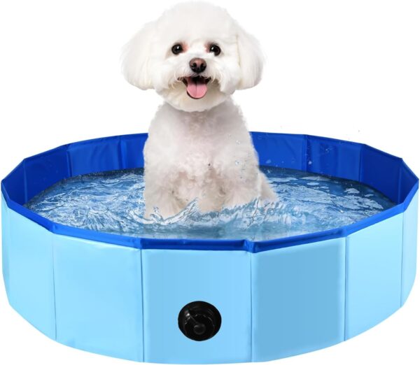 Portable Dog Bathtub 32'' x 8'' Foldable Pet Swimming Pool Plastic Dog Pool Bathing Tub Indoor Sand Pit Collapsible Ball Pit(Blue, Medium)