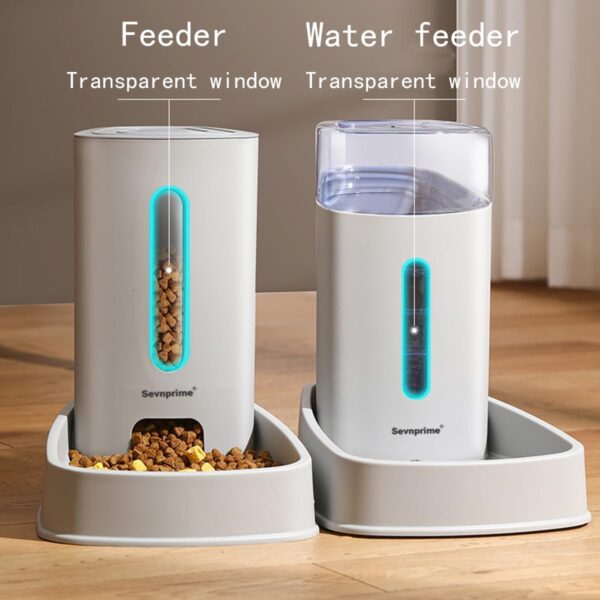 2PCS Cat Dog Feeder and Waterer Self-Dispensing Gray 3.8L Pets Automatic Feeder and Waterer Dispensing Set 12.8in x 7.87in x 12.2in Feeder and Water Bowl for Small Medium Pets - Image 6