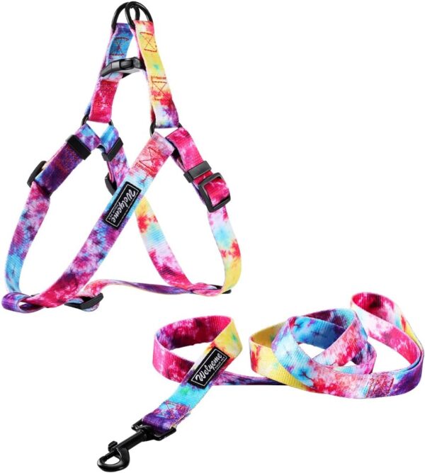 Tie Dye No Pull Dog Harness and Leash Set for Small Medium Large Dogs, Rainbow Dog Harness