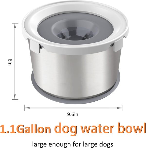 4.4L Dog Water Bowl 1.1 Gallon No Spill Stainless Steel Dog Bowls Slow Water Feeder, Spill Proof Dog Water Bowl Dispenser for Large Dogs,Vehicle Carried Travel Water Bowl for Dogs - Image 3