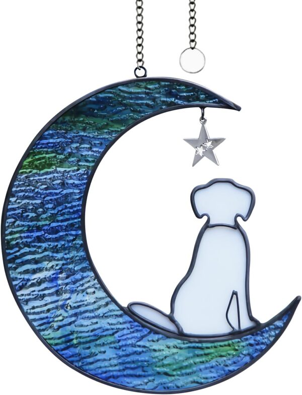 Stained Glass Dog Memorial Gifts for Loss of Dog, Pet Memorial Gifts for Dogs, Window Hangings Dog Suncatchers Decoration, Dog Bereavement Gifts for Patio, Living Room, Office (White Dog)