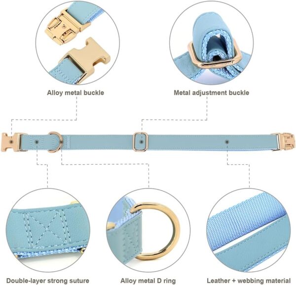 PET ARTIST Soft Leather Dog Collar for Medium Dogs, Heavy Duty Nylon Dog Collar with Quick Release Metal Buckle, Bright & Classic Blue Dog Collar Leather Adjustable for Male Dogs, Neck Fit 13-19" - Image 7
