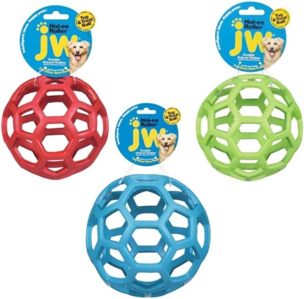 JW Pet Hol-ee Roller Dog Toy Puzzle Ball, Natural Rubber, Small (3 Inch Diameter), Colors May Vary - Image 2