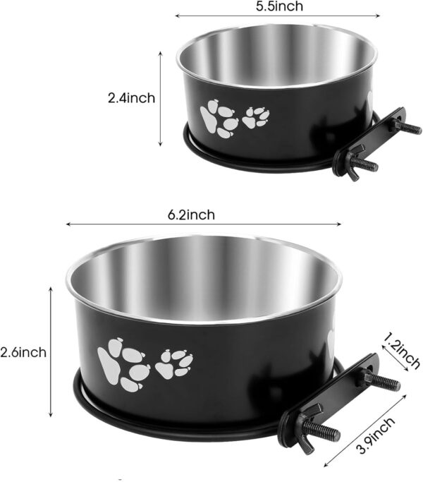 Kennel Water Bowl Hanging, ShineMe 2 Pack Stainless Steel Food and Water Bowl for Dog Cage, Crate, Kennel Bowls Mountable for Medium and Small Dogs, Cats, Pets (6.2x2.6” & 5.5x2.4”) - Image 2