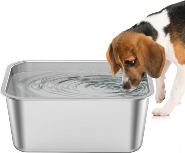 2 Gallons Large Dog Water Bowl, Extra Large Metal Dog Bowl, Stainless Steel Water Bowls for Dogs, Large Capacity Sturdy Dog Bowls Indoor Outdoor for Large, Medium Breed