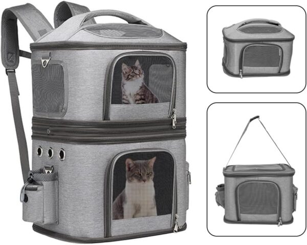 Double Compartment Pet Carrier Backpack for Small Cats and Dogs, Detachable Cat Carrier Ventilated Travel Back Pack Bag for Traveling Hiking Picnic Camping