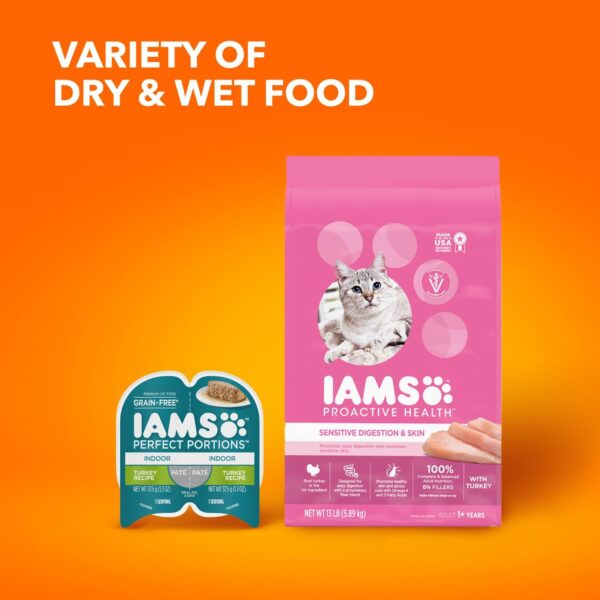 IAMS PROACTIVE HEALTH Adult Sensitive Digestion & Skin, Dry Cat Food with Turkey Cat Kibble, 3 lb. Bag - Image 14