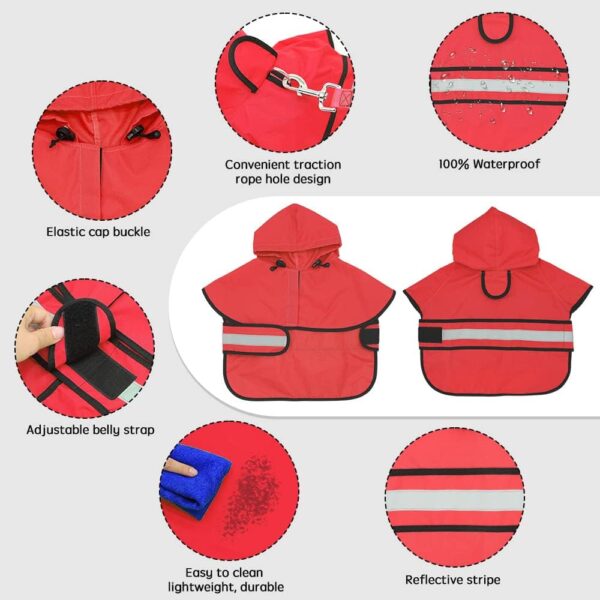 Dog Raincoat Hooded Poncho - Adjustable Waterproof Dog Rain Jacket Lightweight Reflective Dog Rain Coat Pet Slicker for Small Medium Large Dogs (X-Large, Bright Red) - Image 3