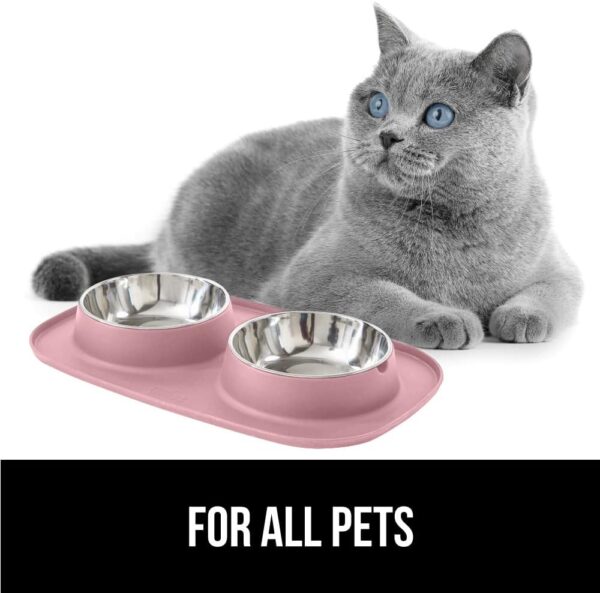 Gorilla Grip 100% Waterproof BPA Free Cat and Dog Bowls Silicone Feeding Mat Set, Stainless Steel Bowl Slip Resistant Raised Edges, Catch Water, Food Mess, No Spills, Pet Accessories, 2 Cup, Pink - Image 8